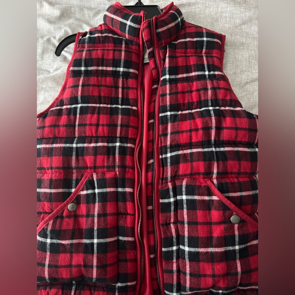 Red Plaid Puffer Vest